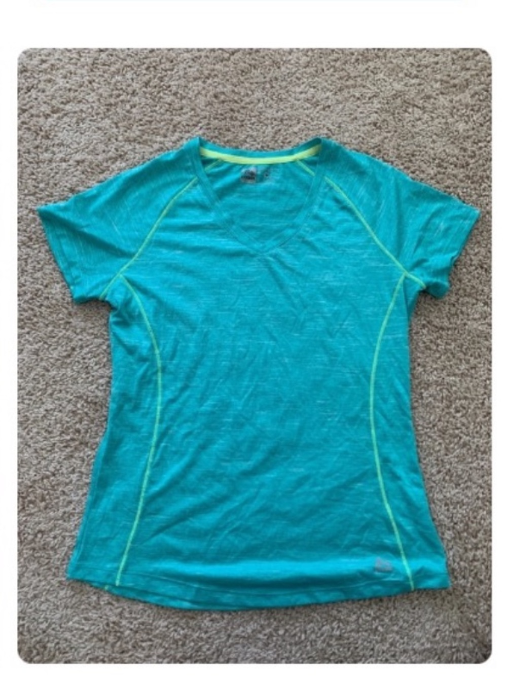 Women’s Aqua V-Neck athletic Tee with Lime Accents